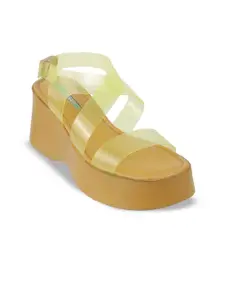 Catwalk Transparent Straps Open Toe Ankle Loop PU Wedge Heel Sandal