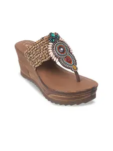 Catwalk Women Open Toe Wedge Heel Sandals With Ethnic - Embellished