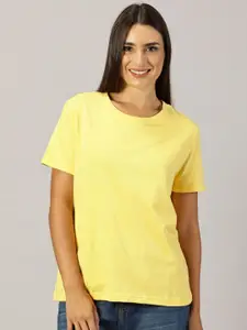 THE HOLLANDER Women Solid Round Neck Cotton Slim Fit T-Shirt