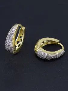 PRIVIU Gold Plated American Diamond Studded Brass Hoop Earrings