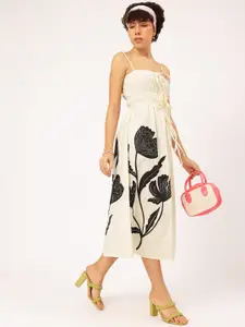 DressBerry Ethereal Touch Smocked Floral Print Midi Dress