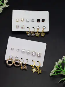 PRIVIU Set Of 12 Stone Studded & Beaded Quirky Studs Earrings