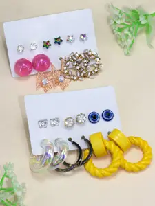 PRIVIU Set Of 12 Stone Studded & Beaded Quirky Studs Earrings