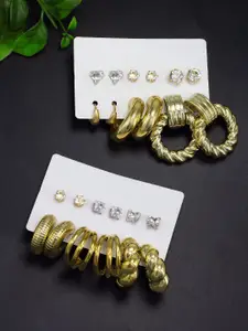 PRIVIU Set Of 12 Stone Studded Quirky Studs & Hoop Earrings