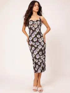 DressBerry Floral Printed Shoulder Straps Sheath Midi Dress
