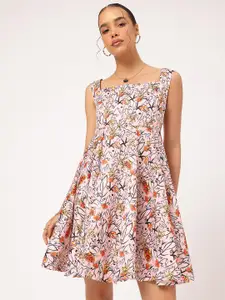 DressBerry Floral Print Satin-Finish A-line Dress