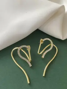 KRENOZ Gold-Plated Rhinestone Studded Heart Shaped Front Back Style Drop Earrings