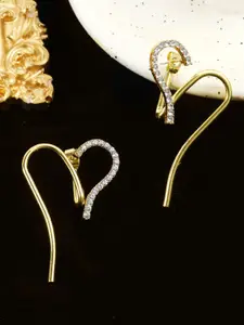 KRENOZ Gold-Plated Rhinestone Studded Heart Shaped Front Back Style Drop Earrings