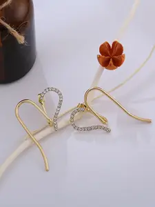 KRENOZ Gold-Plated Rhinestone Studded Heart Shaped Front Back Style Drop Earrings