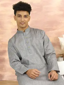 TATTVA Floral Yoke Design Thread Work Mandarin Collar Regular Kurta with Pyjamas