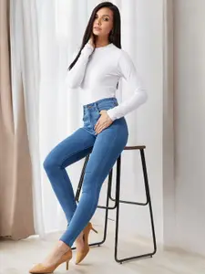 Miss Chase Women Skinny High Rise Distressed Regular Length Denim Jeans