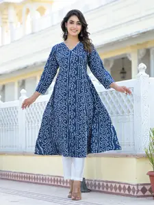 Varanga Women Bandhani Printed Angrakha Style A-Line V-Neck Kurta