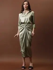 Athena Satin Shirt With Knotting Skirt