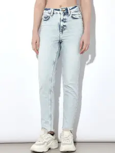 ONLY Women Straight Fit High-Rise Heavy Fade Stretchable Jeans