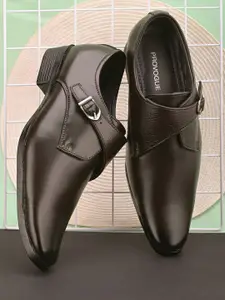 Provogue Men Textured Buckle Formal Monk Shoes