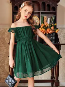 BAESD Girls Flutter Sleeve Georgette Fit & Flare Dress