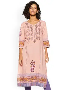 Anouk Floral Embroidered V-Neck Thread Work Straight Kurta