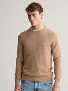 GANT Men Solid Round Neck Cardigan Sweater