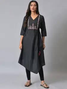 W Geometric Embroidered V-Neck Thread Work Straigth Kurta