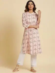 W Abstarct Printed Mandarin Collar Straight Kurta