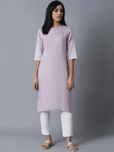 W Boat Neck Floral Printed Straight Kurta