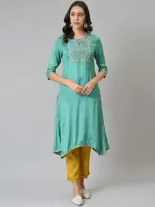 W Geometric Yoke Design Keyhole Neck Thread Work Kurta
