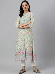 W Mandarin Collar Floral Printed A-Line Kurta