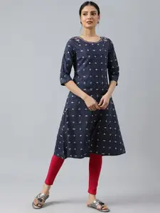 W Geometric Woven Design Thread Work A-Line Kurta