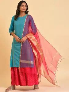 W Ethnic Motifs Printed Gotta Patti Boat Neck Cotton Straight Kurta