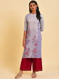 W Floral Printed Keyhole Neck Straight Kurta