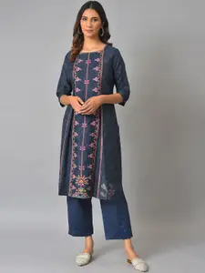 W Floral Printed Mock Layered Straight Kurta