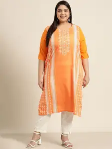 Sztori Plus Size Geometric Printed Round Neck Straight Kurta