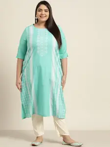 Sztori Plus Size Geometric Printed Round Neck Straight Kurta