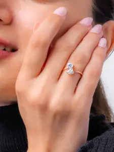 Mabel 925 Sterling Silver Rose Gold Plated Double Heart Solitaire Open Ring