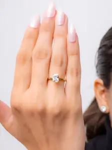 Mabel 925 Sterling Silver 18KT Gold Plated Emerald Cut Solitaire Adjustable Finger Ring