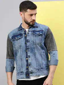VOXATI Men Washed Crop Denim Jacket