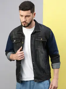 VOXATI Men Washed Longline Denim Jacket with Embroidered
