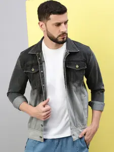 VOXATI Men Washed Crop Denim Jacket with Embroidered