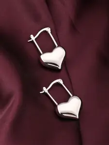 PALMONAS Silver Plated Heart Shaped Drop Earrings