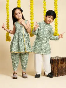 Cutiekins Boys Paisley Printed Mandarin Collar Pure Cotton Kurta With Trousers