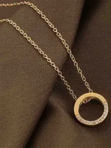 PALMONAS Gold-Plated Stainless Steel Cubic Zirconia Halo Necklace