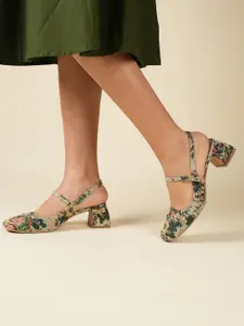 Theater Women Twiggy Sun Child Floral Mary Jane Slingback Block Heels