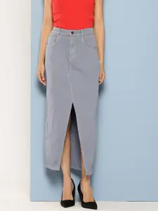 Chemistry Pure Cotton Denim Straight Maxi Skirt with Front Slit