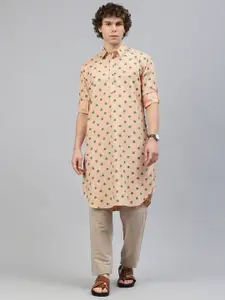 Majestic Man Men Floral Printed Pure Cotton Pathani Kurta