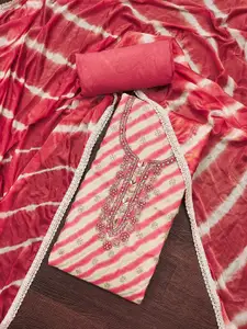 KIMISHA Leheriya Printed Beads and Stones Unstitched Dress Material