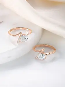 Silvora by Peora 925 Sterling Silver Rose Gold Plated CZ Studded Adjustable Toe Rings