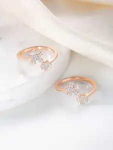 Silvora by Peora 925 Sterling Silver Rose Gold Plated CZ Studded Adjustable Toe Rings