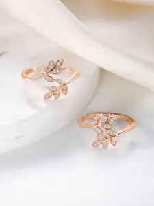 Silvora by Peora 925 Sterling Silver Rose Gold Plated Cubic Zirconia Adjustable Toe Ring