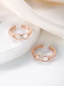 Silvora by Peora 925 Sterling Silver Rose Gold Plated Cubic Zirconia Adjustable Toe Ring