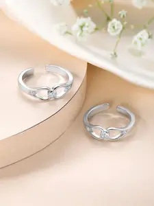 Silvora by Peora 925 Sterling Silver Plated Cubic Zirconia Studded Adjustable Toe Rings